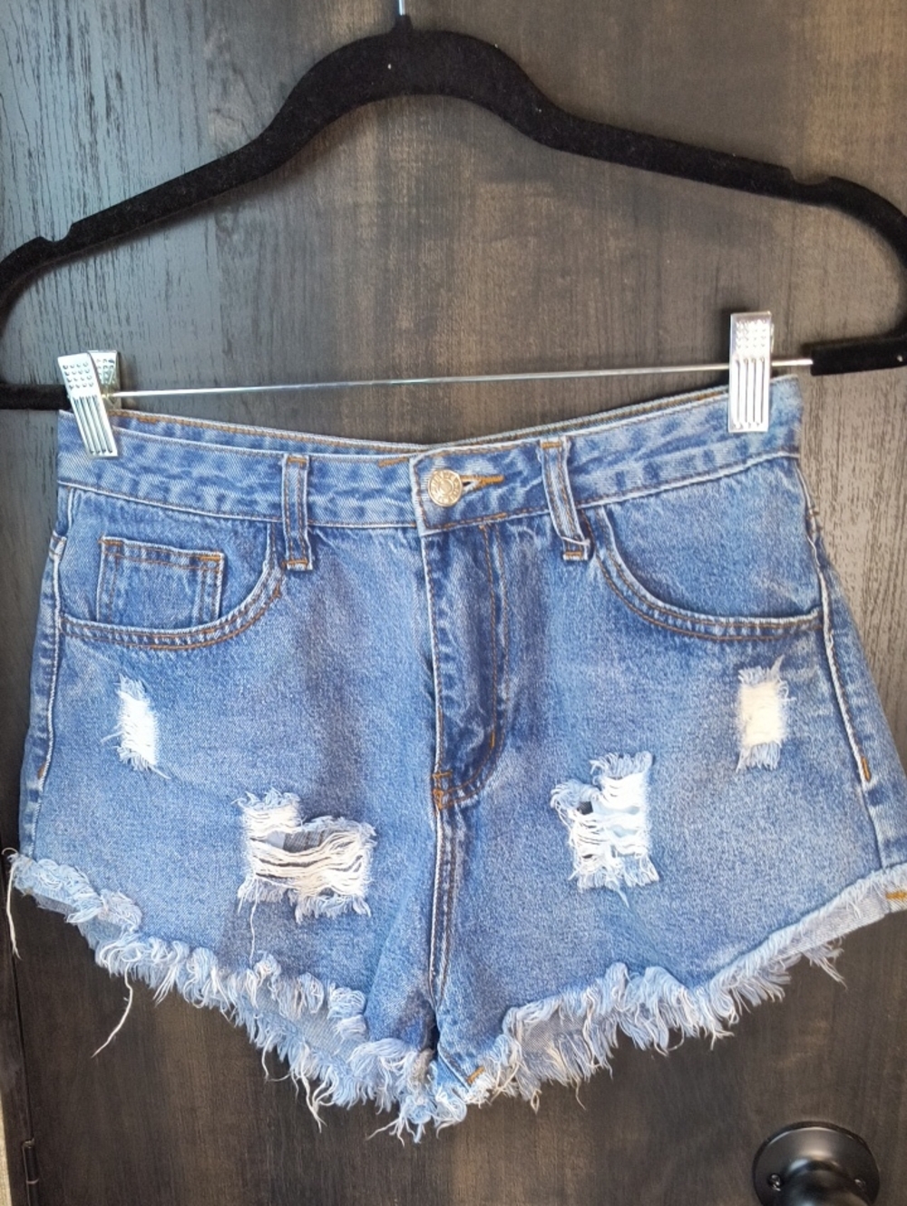 SHEIN Light Blue Distressed High-Rise Denim Shorts, Small